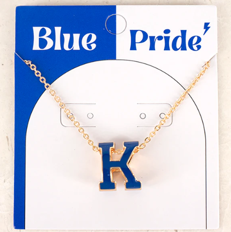 Gold Chain with Blue K Game Day Necklace