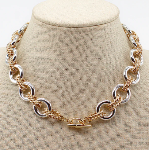 Gold and Silver Two Tone Textured Necklace