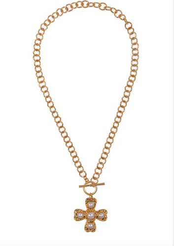 Gold Chain with Gold Cross and Pearl Necklace