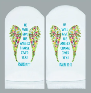 Standing on the Word Socks Angel Wings Colored with Bible Verse: Psalms 91:11 His angels charge over you