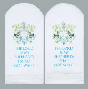 Standing on the Word Socks Sheep Crest with verse: Psalm 23:1 Lord is my shepherd