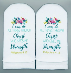 Standing on the word Socks Flower with Bible Verse : Philippians 4:13 I can do
