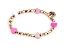 Gold Bead Pink Heart Stretch Bracelet Charm It!