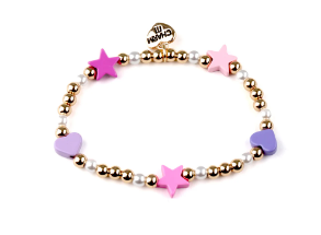 Gold Heart & Star Stretch Bead Bracelet Charm It!