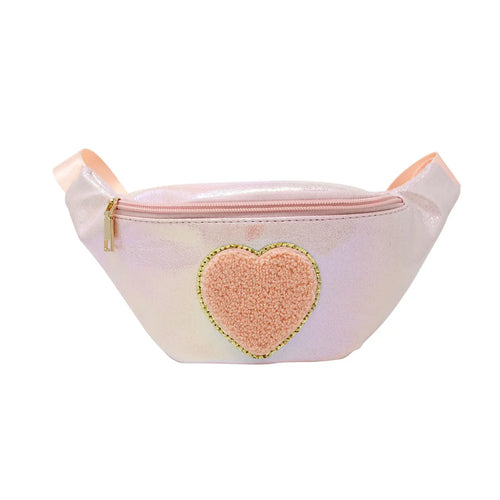 Light Pink Metallic Chenille Patch Heart Fanny Pack