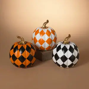 Halloween Harlequin Checkered Pumpkin