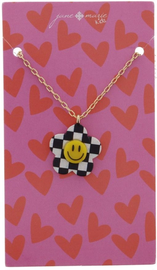 KIDS CHECKERED SMILEY FLOWER NECKLACE