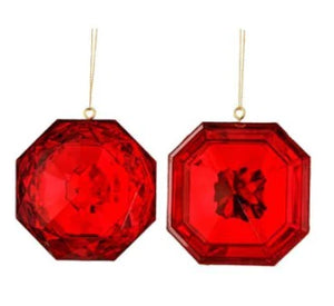 4" RED PRECIOUS Round & Square CUT GEMSTONE CHRISTMAS ORNAMENTs