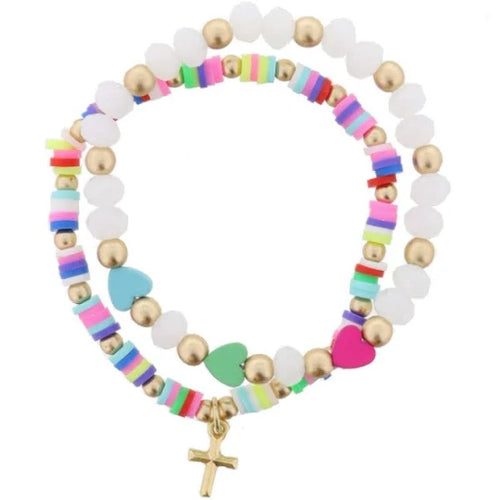 Kids Heart & Cross Bracelet Set