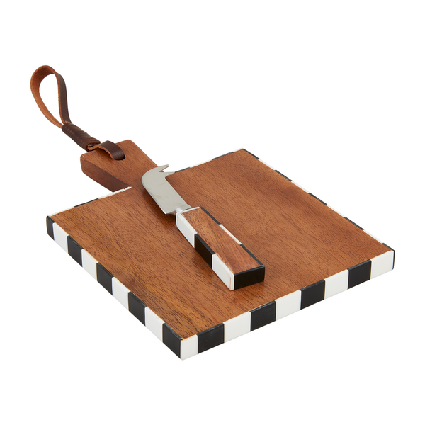 Square Mini Resin Wood Board & Cheese Knife Set