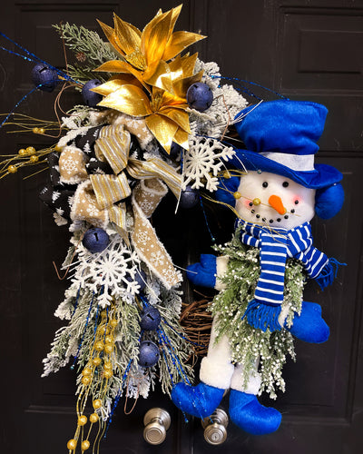 Blue Snowman Christmas Wreath
