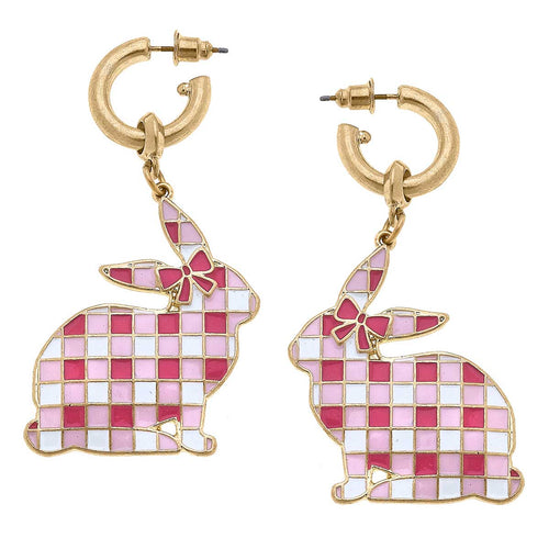 Pink Gingham Easter Bunny Earrings