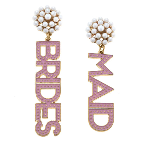 Bridesmaid Enamel & Pearl Cluster Drop Earrings