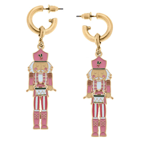 Christmas Noelle Enamel Pink Nutcracker Earrings