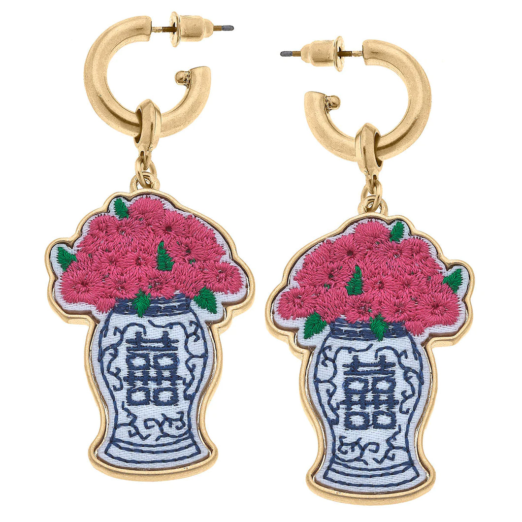Stuck on You Ginger Jar with Roses Patch Earrings