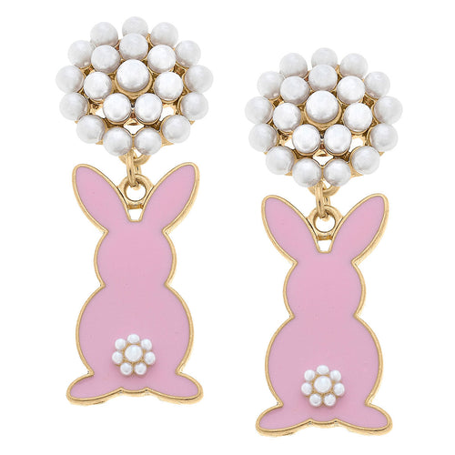 Pink Easter Bunny Pearl Cluster Earrings