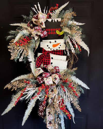 Shimmering Buffalo Plaid Snowman Christmas Wreath