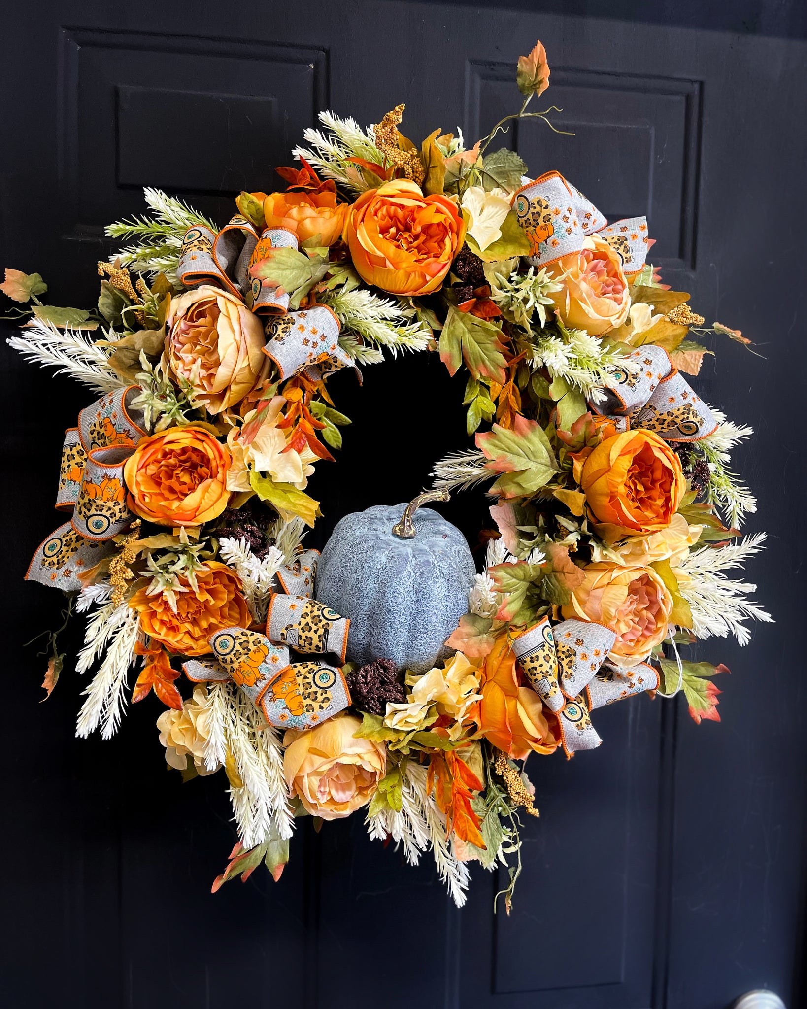 Blue Pumpkin & Cheetah Truck Ribbon Wreath