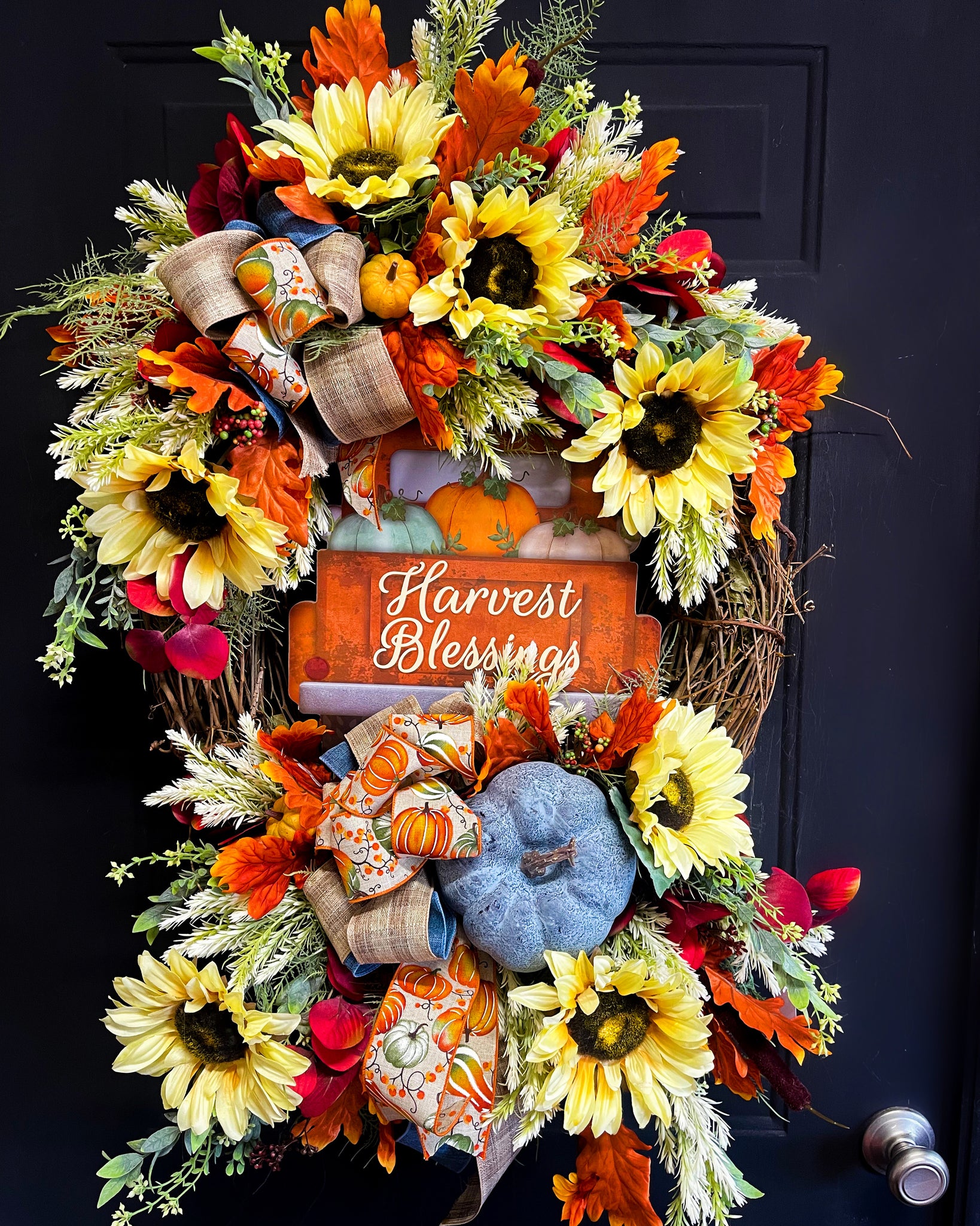 Blue Pumpkin & Harvest Blessings Truck Wreath