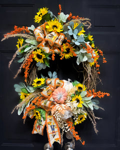 Sunflower & Scarecrow Ribbon wreath