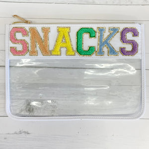 "Snacks" Clear Chenille Letter Pouch