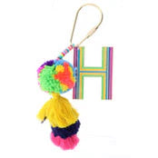 Enamel Keychain/Bag Charm with initial, pom poms, & tassel
