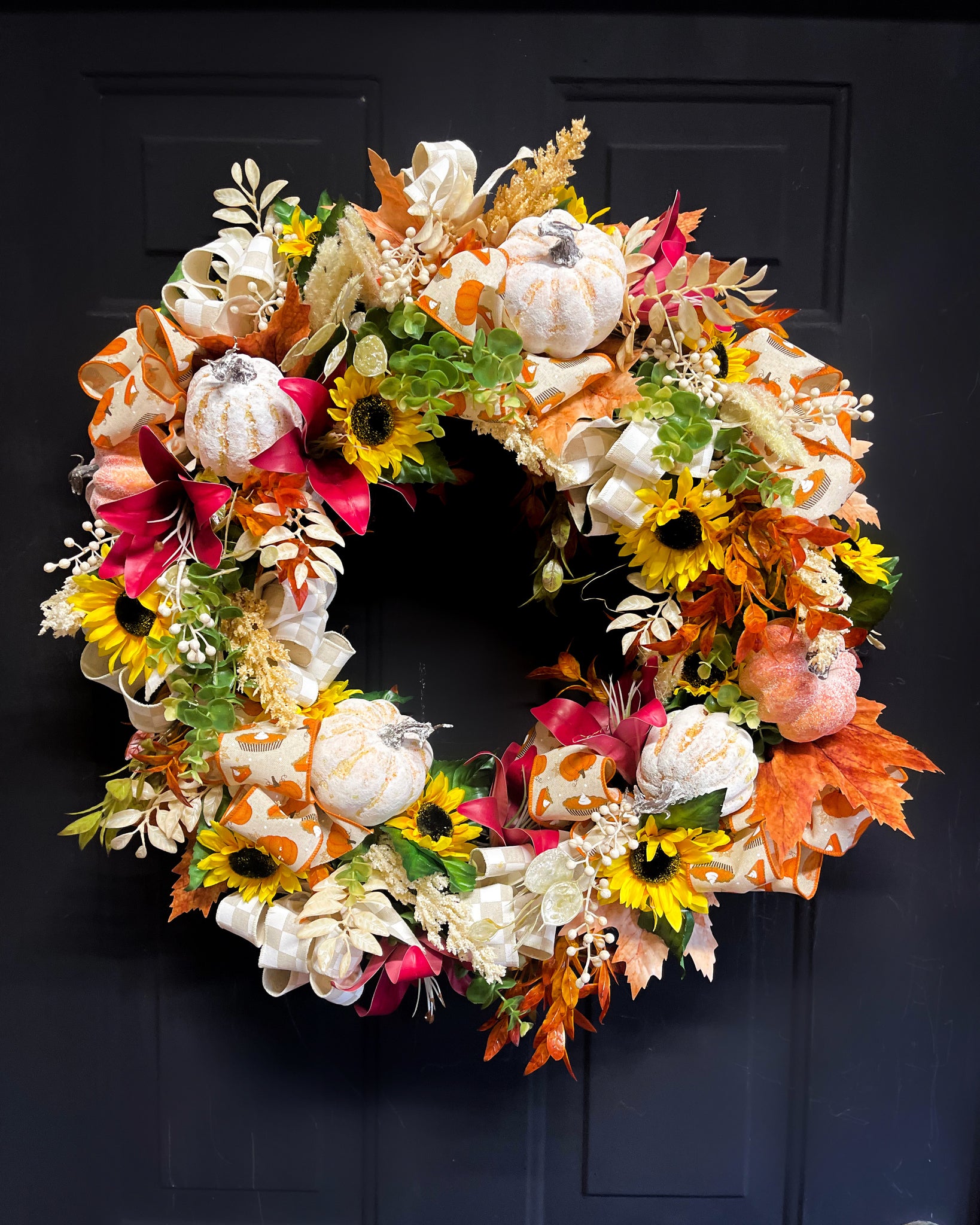 Fall Lillies & Pumpkin Pie Ribbon Wreath