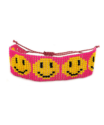 Pink Smiley Beaded Bracelet