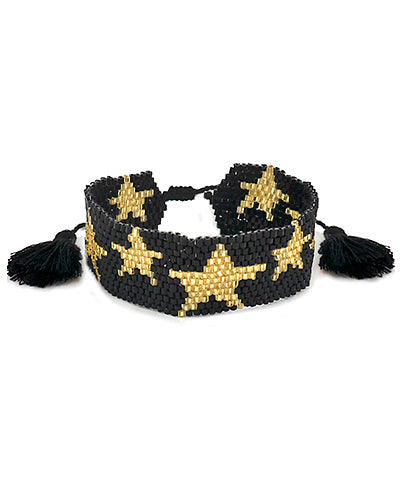 Black & Gold Star Beaded Bracelet
