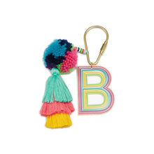 Enamel Keychain/Bag Charm with initial, pom poms, & tassel