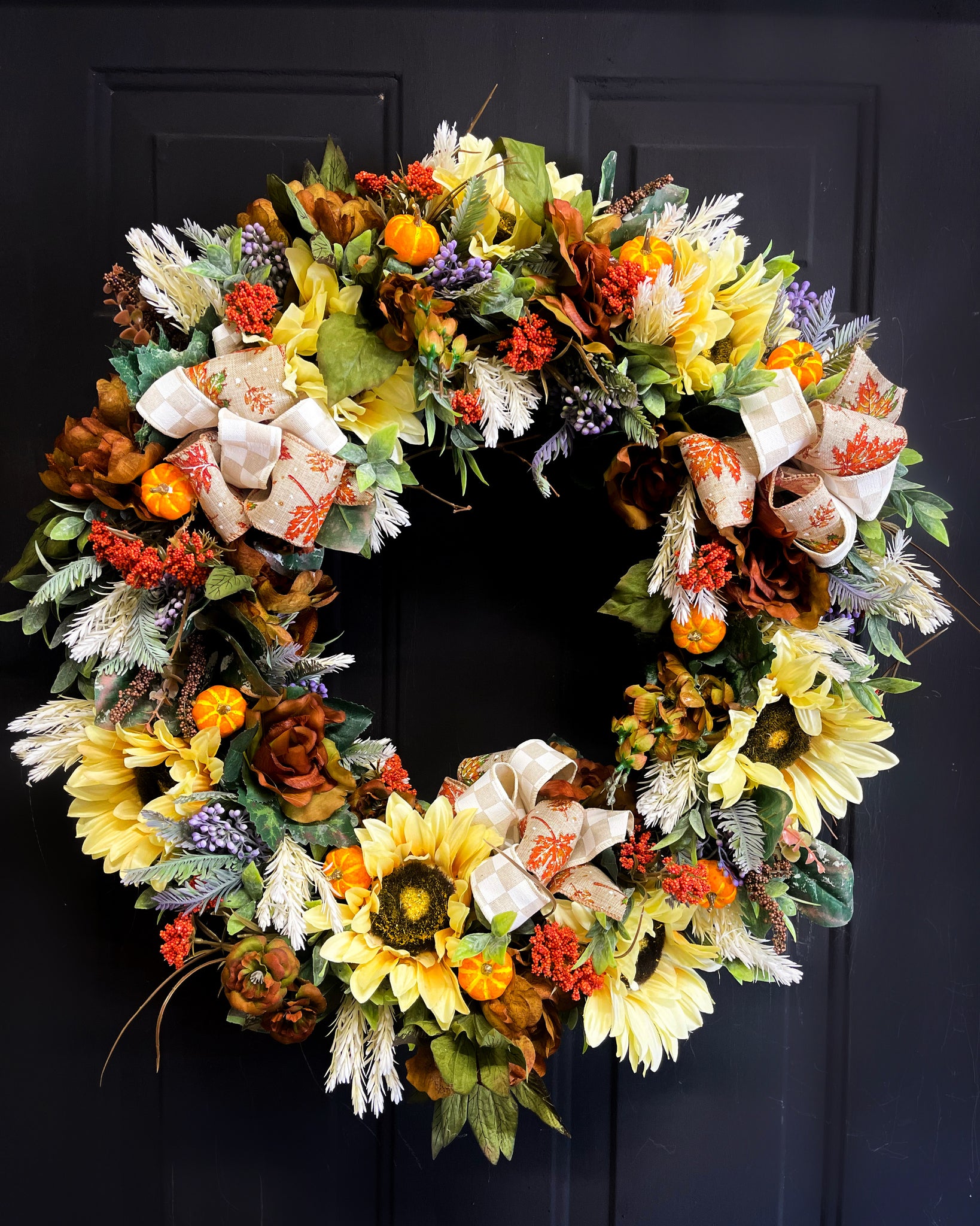 Sunflowers with Purple & Orange Berries Wreath