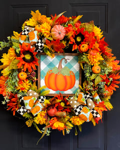 Vibrant Teal Pumpkin Wreath