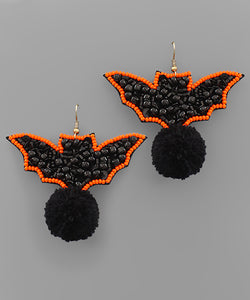 Bat and Pom Pom Earrings
