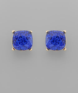 Blue Glitter Stud Earrings