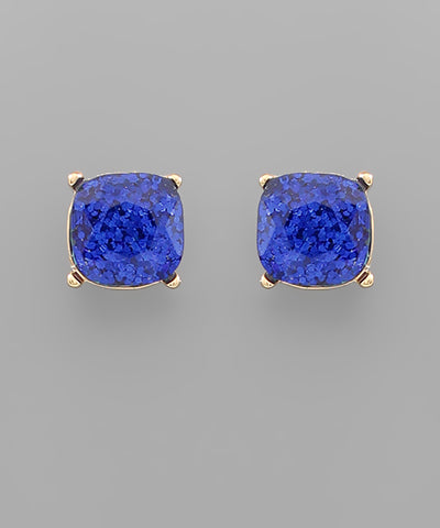 Blue Glitter Stud Earrings