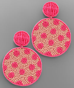 Pink Polka Dot Beaded Earrings