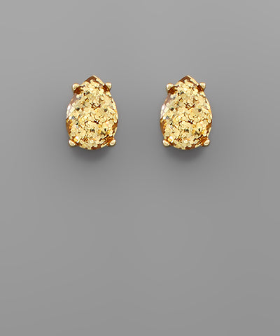 Gold Teardrop Glitter Stud Earrings