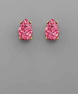 Pink Tear Drop Glitter Stud Earrings