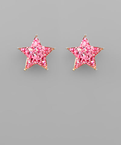 Glittery Pink Star Earrings