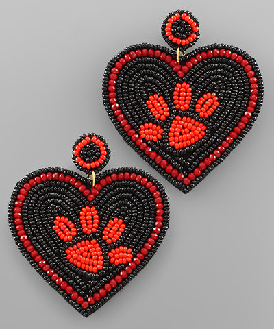 Beaded Red Paw Earring