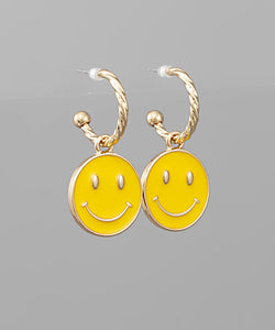 Yellow Smiley Hoop Earrings