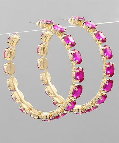 Hot Pink Gemstone Hoop Earrings