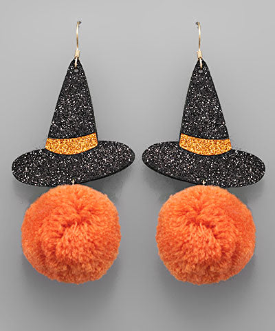 Pom Pom Witches Hat Earrings