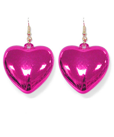 Hot Pink Dangle Heart Earrings