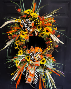 Sunflower & Checkered Ribbon Wreath