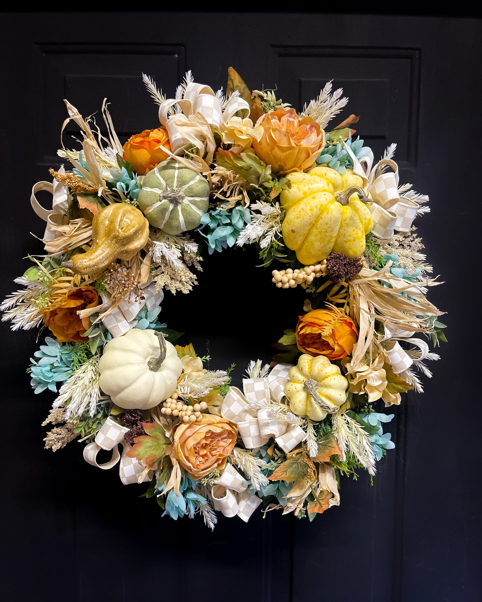 Neutral with a touch of teal wreath