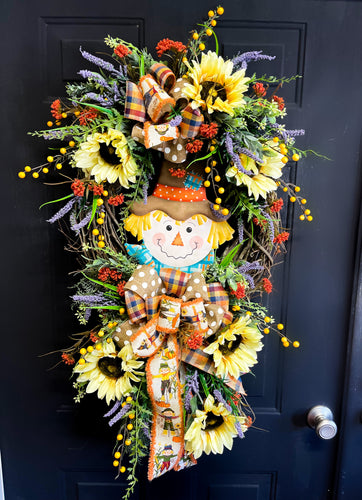 Cream Sunflowers & Scarecrow Wreath