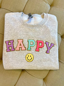 "Happy" Chenille Letter Sweatshirt
