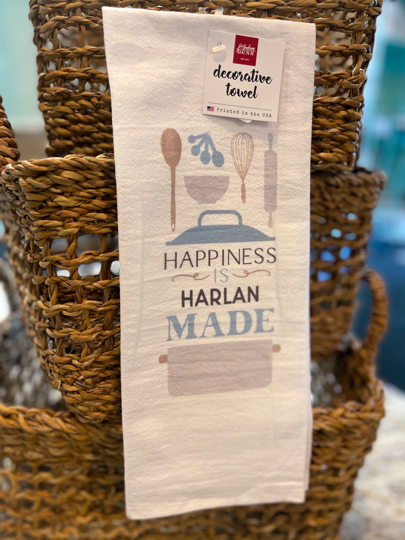 "Happiness Is Harlan Made" Dish Towel