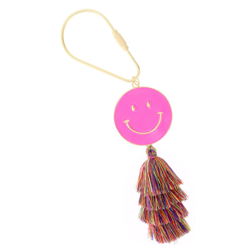 Enamel Hot Pink Smiley Face with Tassel Kaychain